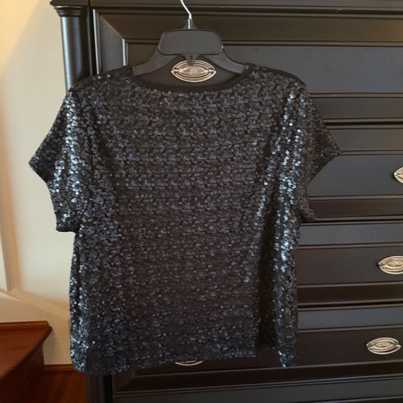 Splendid Black Sequin Short Sleeve Top - Picture 3 of 4